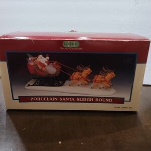 Vintage 1995 Lemax porcelain Santa sleigh bound Village collection